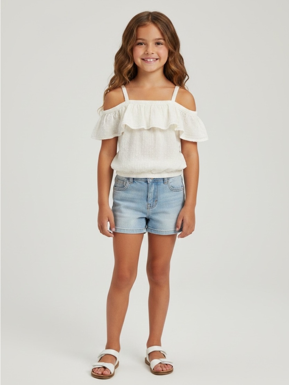 Old Navy Girls Cream Off-Shoulder Ruffle Camisole size 6/7